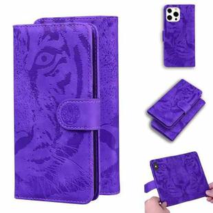 For iPhone 13 Pro Max Tiger Embossing Pattern Horizontal Flip Leather Case with Holder & Card Slots & Wallet (Purple)