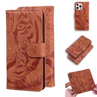 For iPhone 13 Pro Max Tiger Embossing Pattern Horizontal Flip Leather Case with Holder & Card Slots & Wallet (Brown)