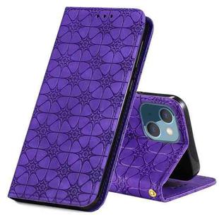 For iPhone 13 Lucky Flowers Embossing Pattern Magnetic Horizontal Flip Leather Case with Holder & Card Slots(Purple)