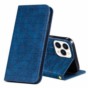 For iPhone 13 Pro Lucky Flowers Embossing Pattern Magnetic Horizontal Flip Leather Case with Holder & Card Slots (Dark Blue)