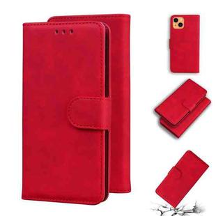 For iPhone 13 mini Skin Feel Pure Color Horizontal Flip Leather Case with Holder & Card Slots & Wallet (Red)