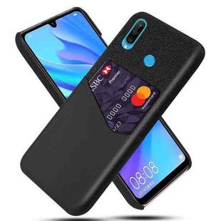 For Huawei P30 Lite Cloth Texture PC + PU Leather Back Cover Shockproof Case with Card Slot(Black)