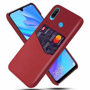 For Huawei P30 Lite Cloth Texture PC + PU Leather Back Cover Shockproof Case with Card Slot(Red)