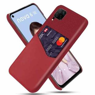 For Huawei P40 Lite Cloth Texture PC + PU Leather Back Cover Shockproof Case with Card Slot(Red)