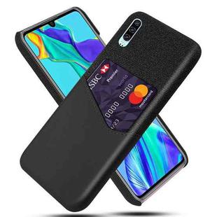 For Huawei P30 Cloth Texture PC + PU Leather Back Cover Shockproof Case with Card Slot(Black)
