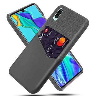 For Huawei P30 Cloth Texture PC + PU Leather Back Cover Shockproof Case with Card Slot(Grey)