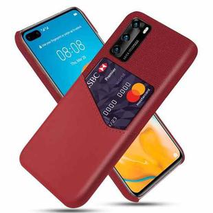 For Huawei P40 Cloth Texture PC + PU Leather Back Cover Shockproof Case with Card Slot(Red)