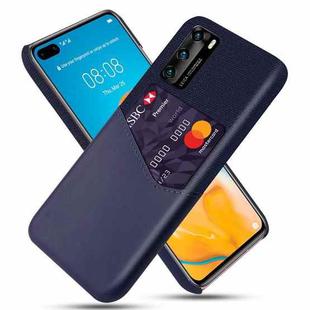 For Huawei P40 Cloth Texture PC + PU Leather Back Cover Shockproof Case with Card Slot(Blue)
