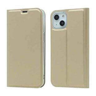 For iPhone 13 mini Magnetic Suction Electric Pressed Horizontal Flip Leather Case with Holder (Gold)