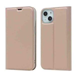 For iPhone 13 Magnetic Suction Electric Pressed Horizontal Flip Leather Case with Holder(Rose Gold)