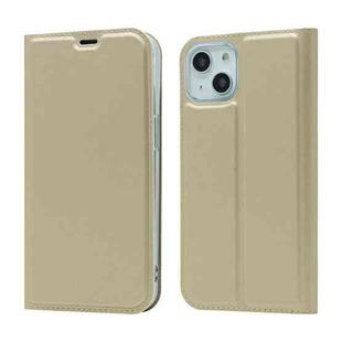For iPhone 13 Magnetic Suction Electric Pressed Horizontal Flip Leather Case with Holder(Gold)