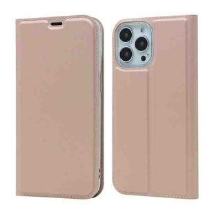 For iPhone 13 Pro Magnetic Suction Electric Pressed Horizontal Flip Leather Case with Holder (Rose Gold)