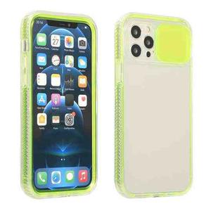 Sliding Camera Cover Design Shockproof TPU Frame + Clear PC Case For iPhone 13(Fluorescent Green)