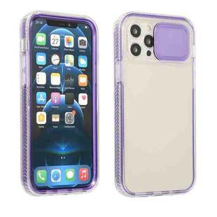 Sliding Camera Cover Design Shockproof TPU Frame + Clear PC Case For iPhone 13 Pro(Purple)