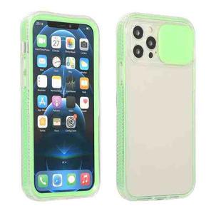 Sliding Camera Cover Design Shockproof TPU Frame + Clear PC Case For iPhone 13 Pro(Green)