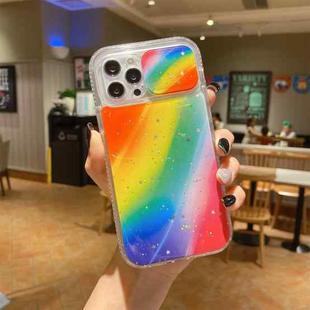 Sliding Camera Cover Design Rainbow Epoxy TPU + PC Shockproof Case For iPhone 13 Pro(Rainbow Pattern 9)