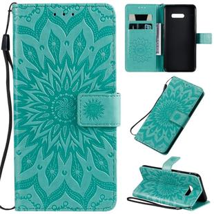 For LG G8X Pressed Printing Sunflower Pattern Horizontal Flip PU Leather Case with Holder & Card Slots & Wallet & Lanyard(Green)