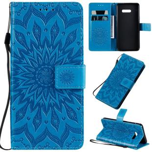 For LG G8X Pressed Printing Sunflower Pattern Horizontal Flip PU Leather Case with Holder & Card Slots & Wallet & Lanyard(Blue)