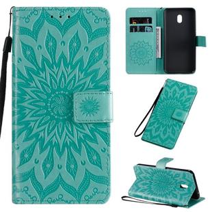 For Xiaomi Redmi 8A Pressed Printing Sunflower Pattern Horizontal Flip PU Leather Case with Holder & Card Slots & Wallet & Lanyard(Green)