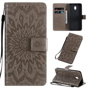 For Xiaomi Redmi 8A Pressed Printing Sunflower Pattern Horizontal Flip PU Leather Case with Holder & Card Slots & Wallet & Lanyard(Gray)