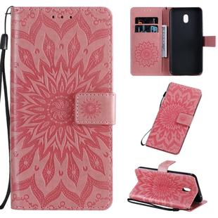 For Xiaomi Redmi 8A Pressed Printing Sunflower Pattern Horizontal Flip PU Leather Case with Holder & Card Slots & Wallet & Lanyard(Orange)