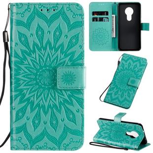 For Nokia 7.2 Pressed Printing Sunflower Pattern Horizontal Flip PU Leather Case with Holder & Card Slots & Wallet & Lanyard(Green)