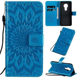 For Nokia 7.2 Pressed Printing Sunflower Pattern Horizontal Flip PU Leather Case with Holder & Card Slots & Wallet & Lanyard(Blue)