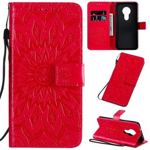 For Nokia 7.2 Pressed Printing Sunflower Pattern Horizontal Flip PU Leather Case with Holder & Card Slots & Wallet & Lanyard(Red)