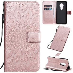 For Nokia 7.2 Pressed Printing Sunflower Pattern Horizontal Flip PU Leather Case with Holder & Card Slots & Wallet & Lanyard(Rose Gold)
