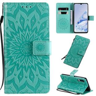 For Xiaomi Mi 9 Pro Pressed Printing Sunflower Pattern Horizontal Flip PU Leather Case with Holder & Card Slots & Wallet & Lanyard(Green)