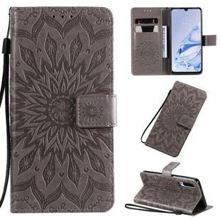 For Xiaomi Mi 9 Pro Pressed Printing Sunflower Pattern Horizontal Flip PU Leather Case with Holder & Card Slots & Wallet & Lanyard(Gray)