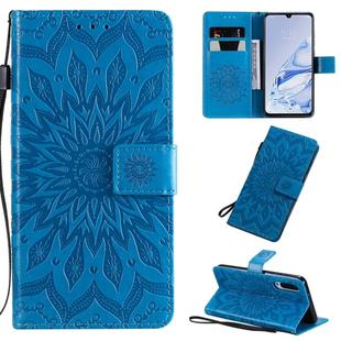 For Xiaomi Mi 9 Pro Pressed Printing Sunflower Pattern Horizontal Flip PU Leather Case with Holder & Card Slots & Wallet & Lanyard(Blue)