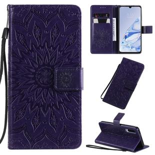 For Xiaomi Mi 9 Pro Pressed Printing Sunflower Pattern Horizontal Flip PU Leather Case with Holder & Card Slots & Wallet & Lanyard(Purple)