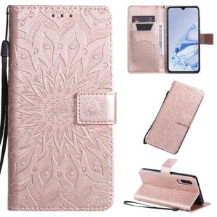 For Xiaomi Mi 9 Pro Pressed Printing Sunflower Pattern Horizontal Flip PU Leather Case with Holder & Card Slots & Wallet & Lanyard(Rose Gold)