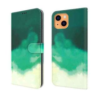 For iPhone 13 mini Watercolor Pattern Horizontal Flip Leather Case with Holder & Card Slot & Wallet (Cyan Green)