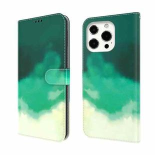 For iPhone 13 Pro Max Watercolor Pattern Horizontal Flip Leather Case with Holder & Card Slot & Wallet (Cyan Green)