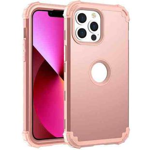 For iPhone 13 3 in 1 Shockproof PC + Silicone Protective Case(Rose Gold)