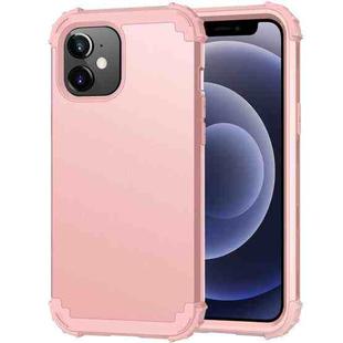 For iPhone 12 mini 3 in 1 Shockproof PC + Silicone Protective Case (Rose Gold)