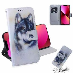 For iPhone 13 Coloured Drawing Horizontal Flip Leather Case, with Holder & Card Slots & Wallet(White Wolf)