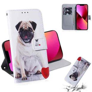 For iPhone 13 Coloured Drawing Horizontal Flip Leather Case, with Holder & Card Slots & Wallet(Pug)