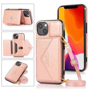 For iPhone 13 mini Multi-functional Cross-body Card Bag TPU+PU Back Cover Case with Holder & Card Slot & Wallet (Rose Gold)