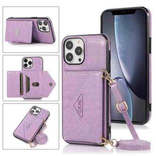 For iPhone 13 Pro Multi-functional Cross-body Card Bag TPU+PU Back Cover Case with Holder & Card Slot & Wallet (Purple)