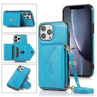 For iPhone 13 Pro Max Multi-functional Cross-body Card Bag TPU+PU Back Cover Case with Holder & Card Slot & Wallet (Blue)