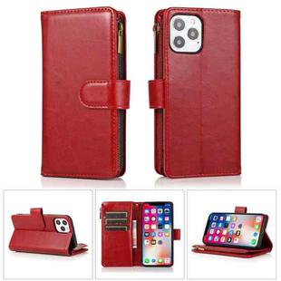 For iPhone 13 mini Multifunctional Crazy Horse Texture Horizontal Flip Leather Case with 9 Card Slot & Holder & Zipper Wallet & Lanyard (Red)