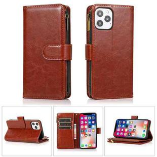 For iPhone 13 Pro Multifunctional Crazy Horse Texture Horizontal Flip Leather Case with 9 Card Slot & Holder & Zipper Wallet & Lanyard (Brown)