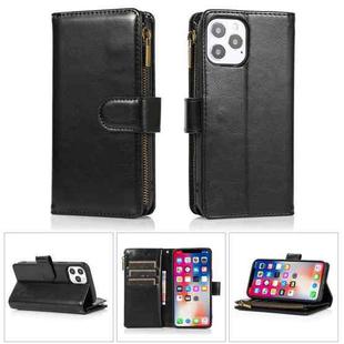 For iPhone 13 Pro Multifunctional Crazy Horse Texture Horizontal Flip Leather Case with 9 Card Slot & Holder & Zipper Wallet & Lanyard (Black)