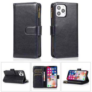 For iPhone 13 Pro Multifunctional Crazy Horse Texture Horizontal Flip Leather Case with 9 Card Slot & Holder & Zipper Wallet & Lanyard (Blue)