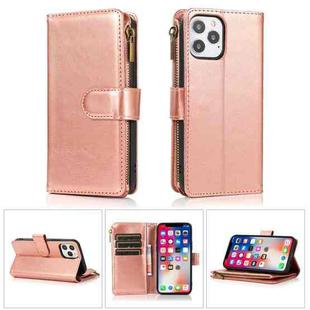 For iPhone 13 Pro Max Multifunctional Crazy Horse Texture Horizontal Flip Leather Case with 9 Card Slot & Holder & Zipper Wallet & Lanyard (Rose Gold)