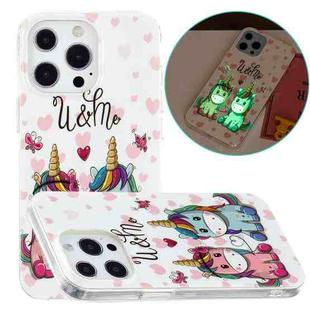 For iPhone 13 Pro Max Luminous TPU Soft Protective Case (Couple Unicorn)