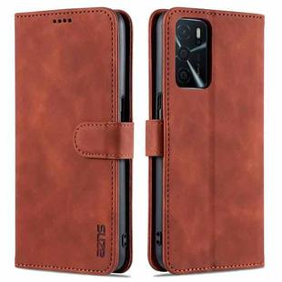 For OPPO A16 AZNS Skin Feel Calf Texture Horizontal Flip Leather Case with Card Slots & Holder & Wallet(Brown)